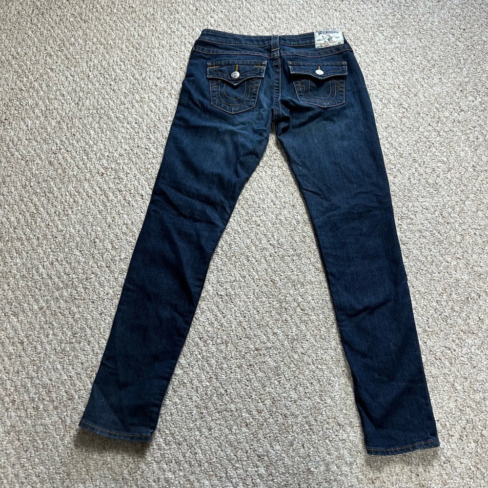 True Religion Skinny Jeans With Flaps Womens 28 Low Rise Blue Denim Dark Wash - Picture 3 of 13